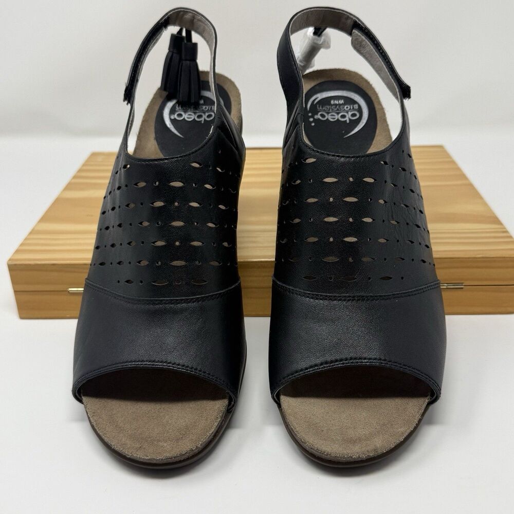 Abeo Berrie Black Leather Sandals Womens SZ 9N Neutral Footbed Orthotics Comfort